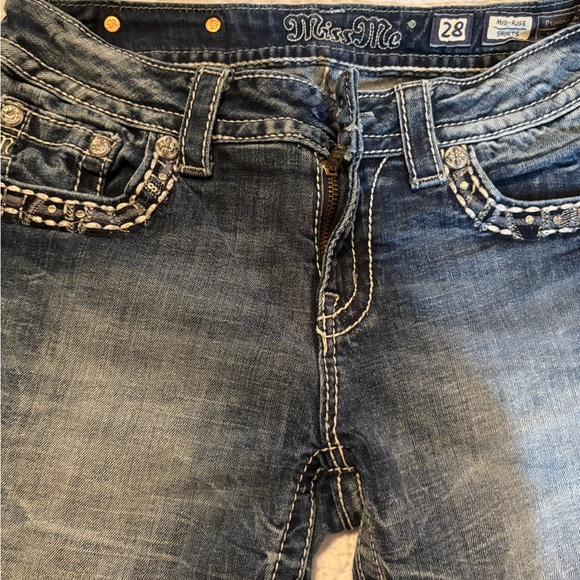 Miss Me Dark Blue Jean Shorts with Embellished Pockets size 28 - Picture 4 of 6